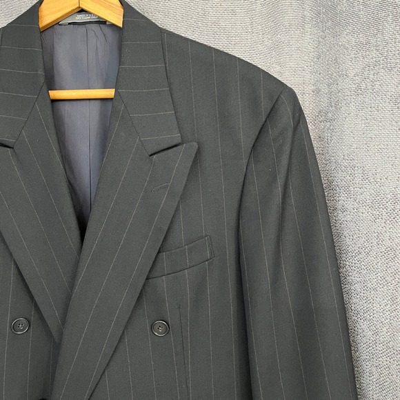VTG Haggar Gallery Men's 40L Pinstripe Double Breasted Blazer USA Power Jacket - Picture 4 of 14